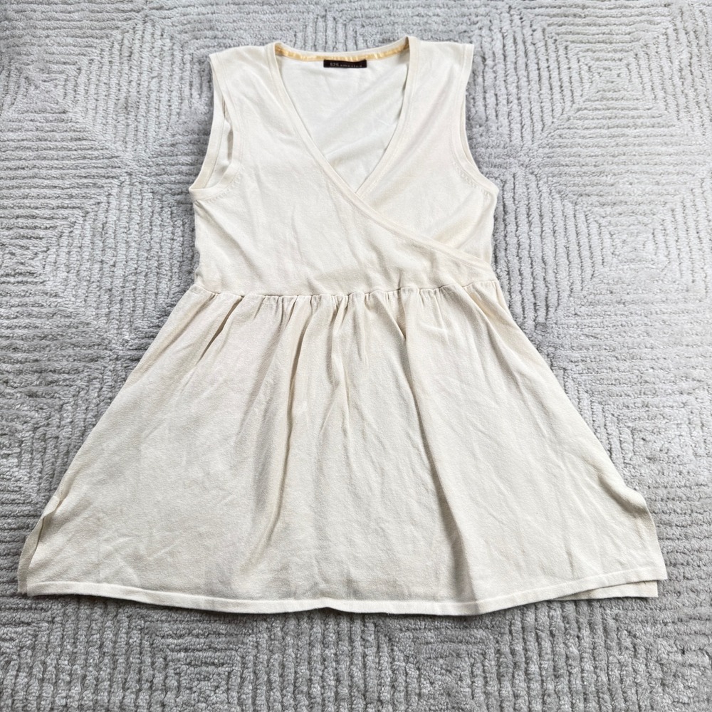 525 America Wrap Tunic Top Women's Medium Cream Cotton Sleeveless Peplum Knit